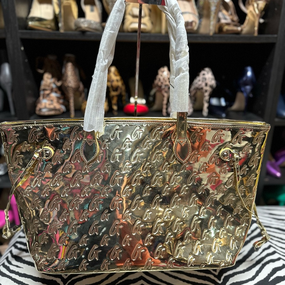 Glamaholic Metallic Monogram Tote Bag Gold